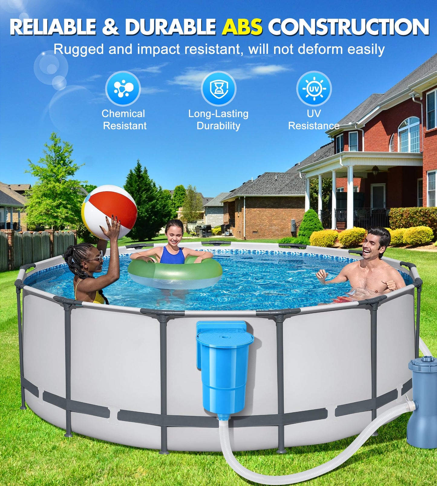 BluSwim Standard Pool Wall Skimmer for Above Ground Pools, Heavy Duty ABS Through Wall Pool Skimmers with Return Jet & Vacuum Plate, Thru-wall Skimmer Kit Compatible with All Width 6 '' Openings