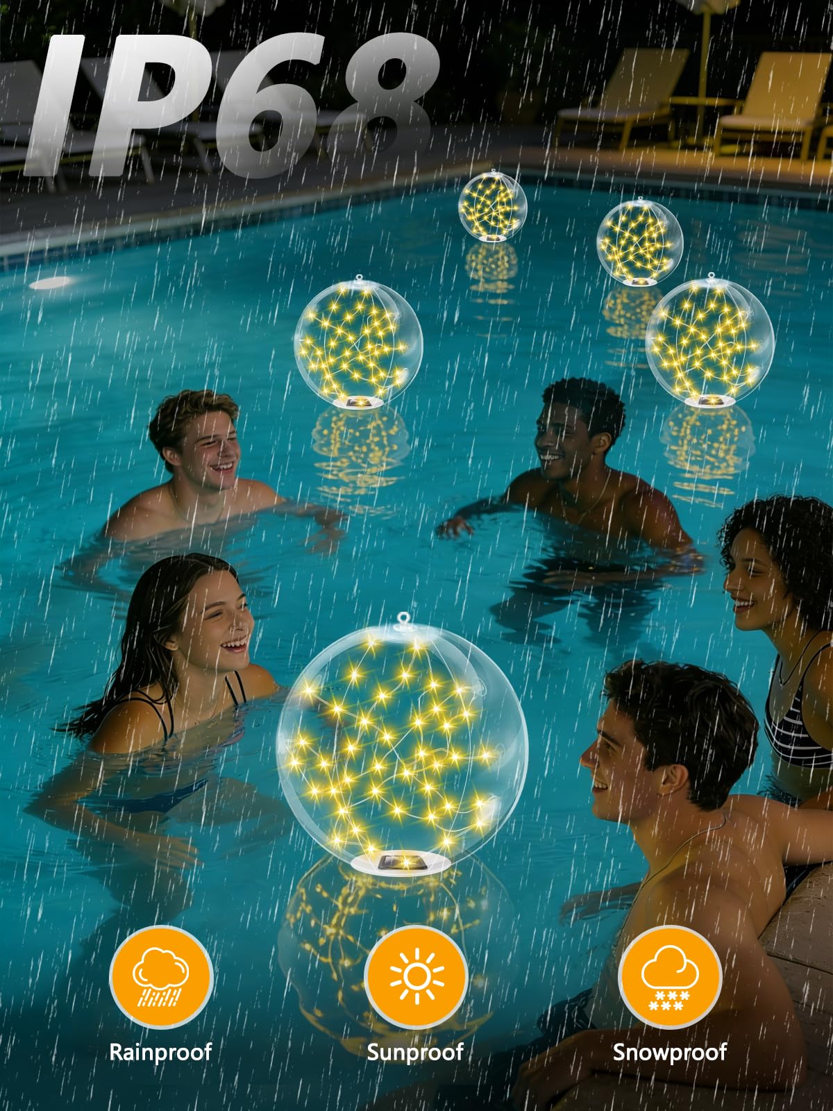 2026 New 2 Pack Floating Pool Lights, Warm White Solar Powered Pool Ball Lights That Float with 8 Modes, IP68 Waterproof Light Up Inflatable LED Balls for Pools Outdoor Party Wedding Yard Decorations