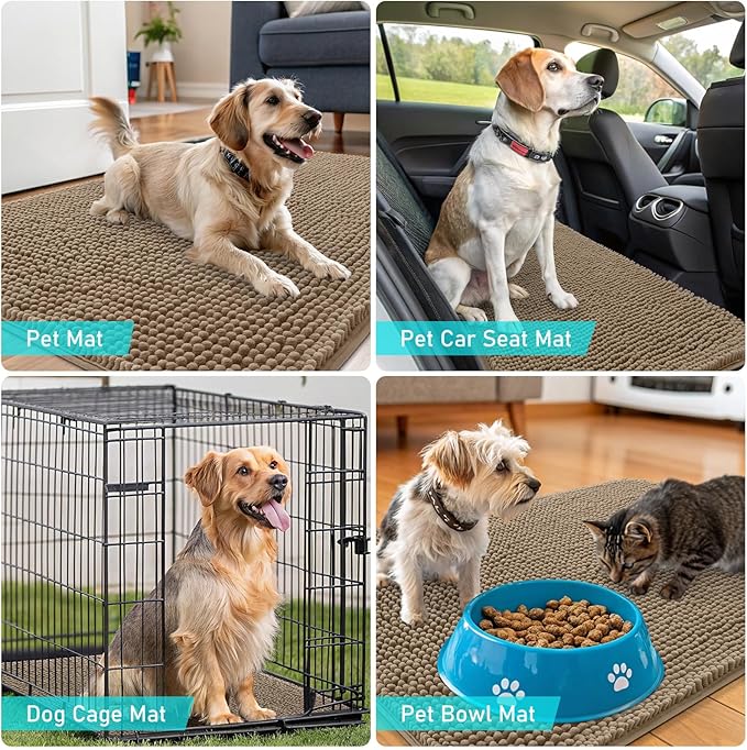 OLANLY Dog Door Mat for Muddy Paws 70x35, Absorbs Moisture and Dirt, Absorbent Non-Slip Washable Doormat, Quick Dry Chenille Mud Mat for Dogs, Entry Indoor Entryway Carpet for Inside Floor, Tan