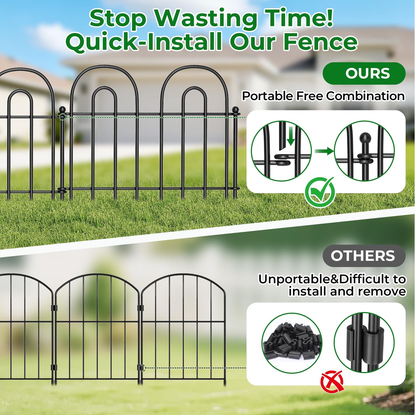 AMAGABELI GARDEN & HOME 32 Panels 13in(H)×45ft(L) Decorative Garden Fences and Borders for Dogs Fencing Animal Barrier No Dig Rustproof Metal Fence Panels with Ground Stakes for Flower Bed Fence Black