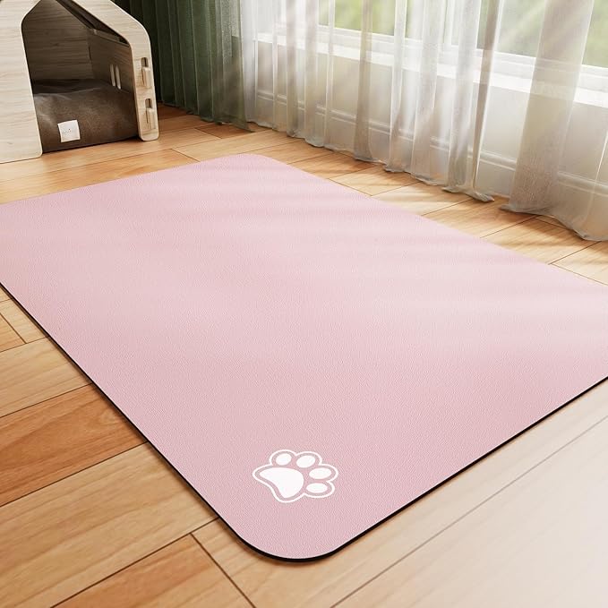 Dog Food Mat - Absorbent Cat Mat for Food and Water, No Stains Pet Feeding Bowl Mat, Easy to Clean Pet Placemats, Quick Dry Dog Water Dispenser Mat for Messy Drinkers | Paw Pink 24"x36"