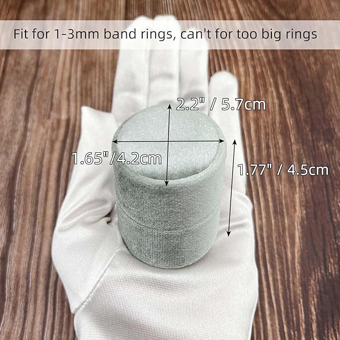 Velvet Oval Ring Box 3 Slots - Premium Wedding Three Rings Box Vintage Handmade Storage Jewelry Organizer for Proposal, Engagement, Wedding Ceremony, Christmas (Sage Green)