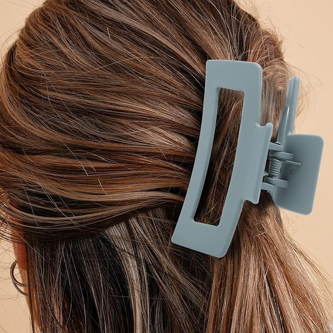 Auseibeely 6 Pack Square Claw Clips, Hair Clips for Women Girls, 3.5" Medium Non-slip Rectangular Claw, Strong Jumbo Matte Hair Clips for Thin Hair