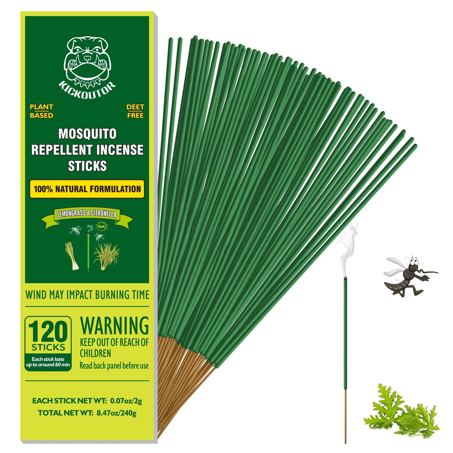 KICKOUTORÂ® Mosquito Repellent Outdoor Patio 120 PCS Citronella Oil Mosquito Incense Sticks Natural Organic Mosquito Barrier Mosquito Repeller for Backyard Travel Camping Indoors Gnat Mosquito Control