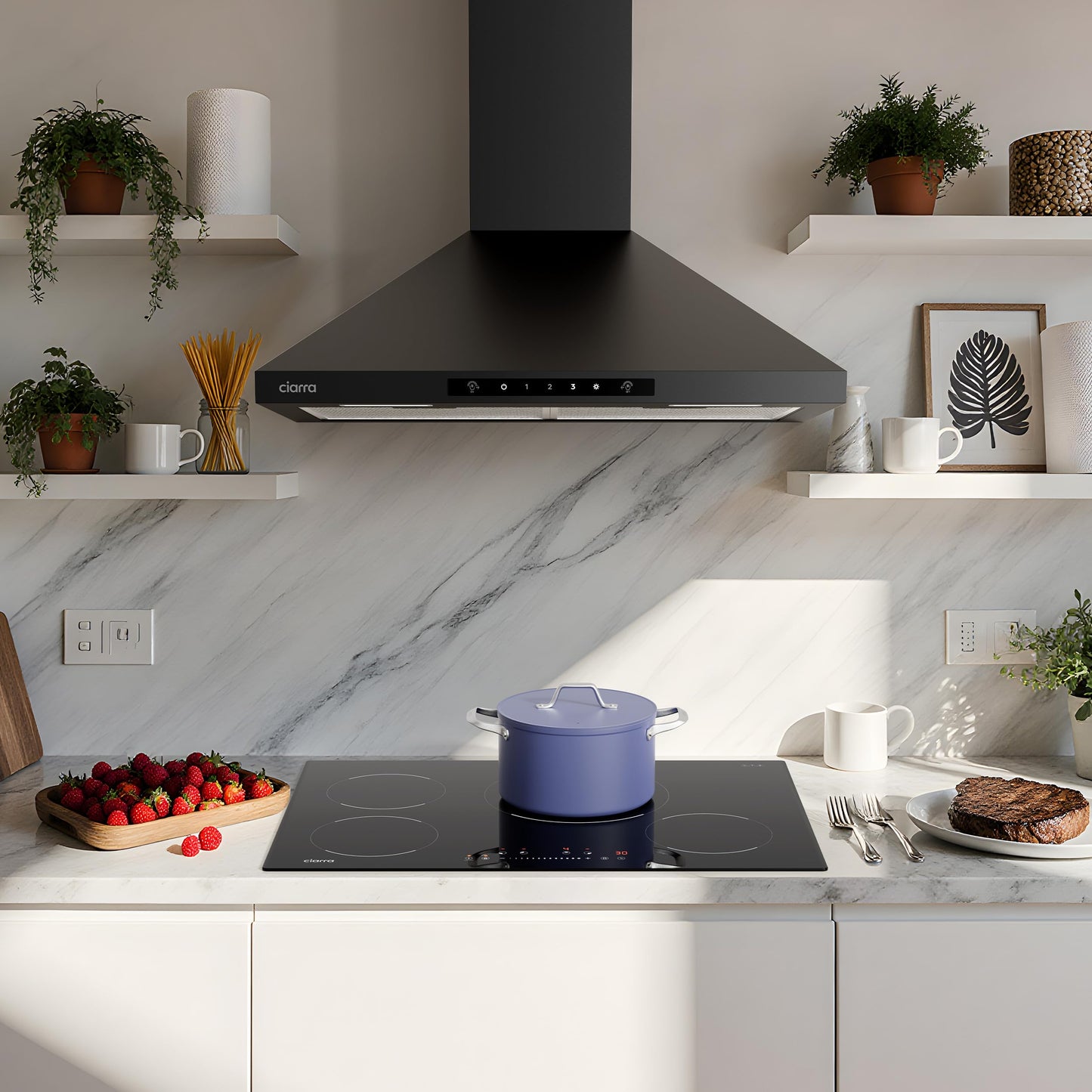 CIARRA Range Hood 30 Inch Wall Mount Range Hood in Stainless Steel, 450 CFM Stove Vent Hood for Kitchen with 3 Speed Exhaust Fan, Touch Control, LED Light, Ducted/Ductless Convertible - CAS75102