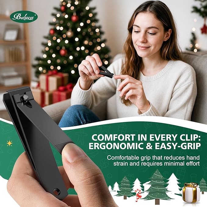 BALUCA Straight Toenail Clippers for Thick Nails | Heavy Duty Toenail Clippers for Seniors & Adults | Flat Edge Nail Clipper with Protective Case | Ideal Christmas Stocking Stuffers for Men & Women