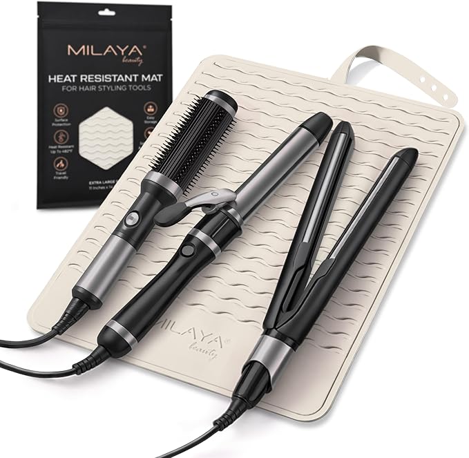 Milaya Beauty Extra Large Heat Resistant Mat for Hair Tools – Silicone Curling Iron Holder & Flat Iron Holder – Non-Slip Hot Tool Mat & Vanity Mat – Vanity Accessories for Women, Salon, Travel