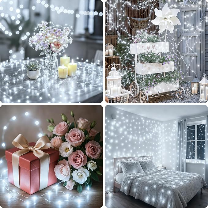 litogo 6 Pack Fairy Lights Battery Operated with Timer, 33FT 100LED Twinkle String Lights USB-C Powered 8 Modes Dimmable for Indoor Bedroom Centerpiece Wedding Classroom Dorm Christmas Decorations