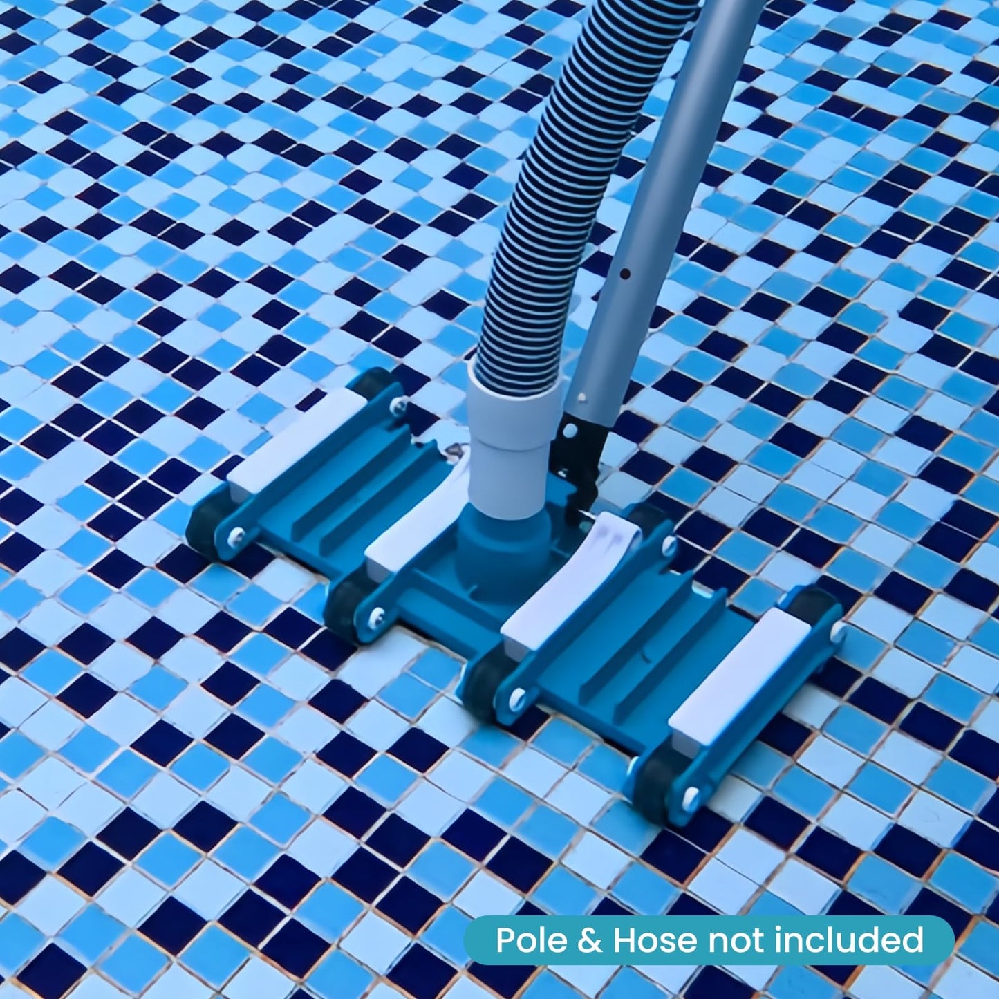POOLWHALE 14" Flexible Pool Vacuum Head with Wheels, Swivel Direction-Control Handle for Inground & Above Ground Pools Clean Remove Debris