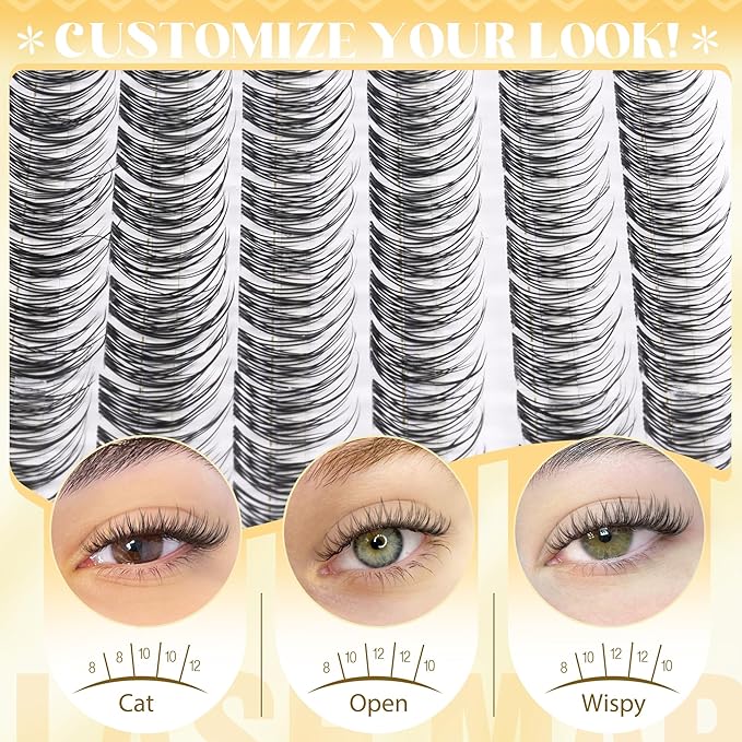 Mavphnee Natural Lash Clusters Clear Band Cluster Eyelash Extensions 8-10-12MM Short Eyelash Clusters DIY Cluster Lashes Pack So Real & No Corner Lift (CC Curve, 108PCS)