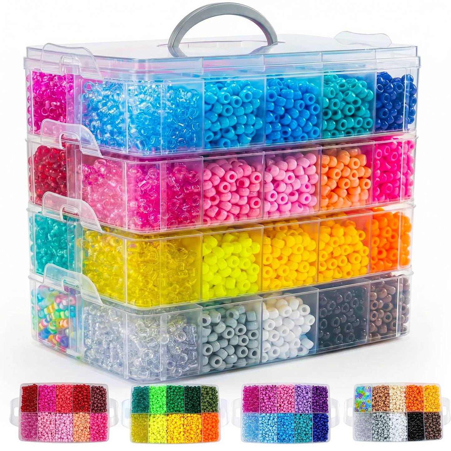 12000Pcs Pony Beads Kit, 40 Colors Rainbow Rave Kandi Beads for Bracelets Friendship with Neon Glow Beads Bulk for Hair Braiding DIY Jewelry Making Craft Kits (Shock Resistant Stackable Box, 9.2lb)