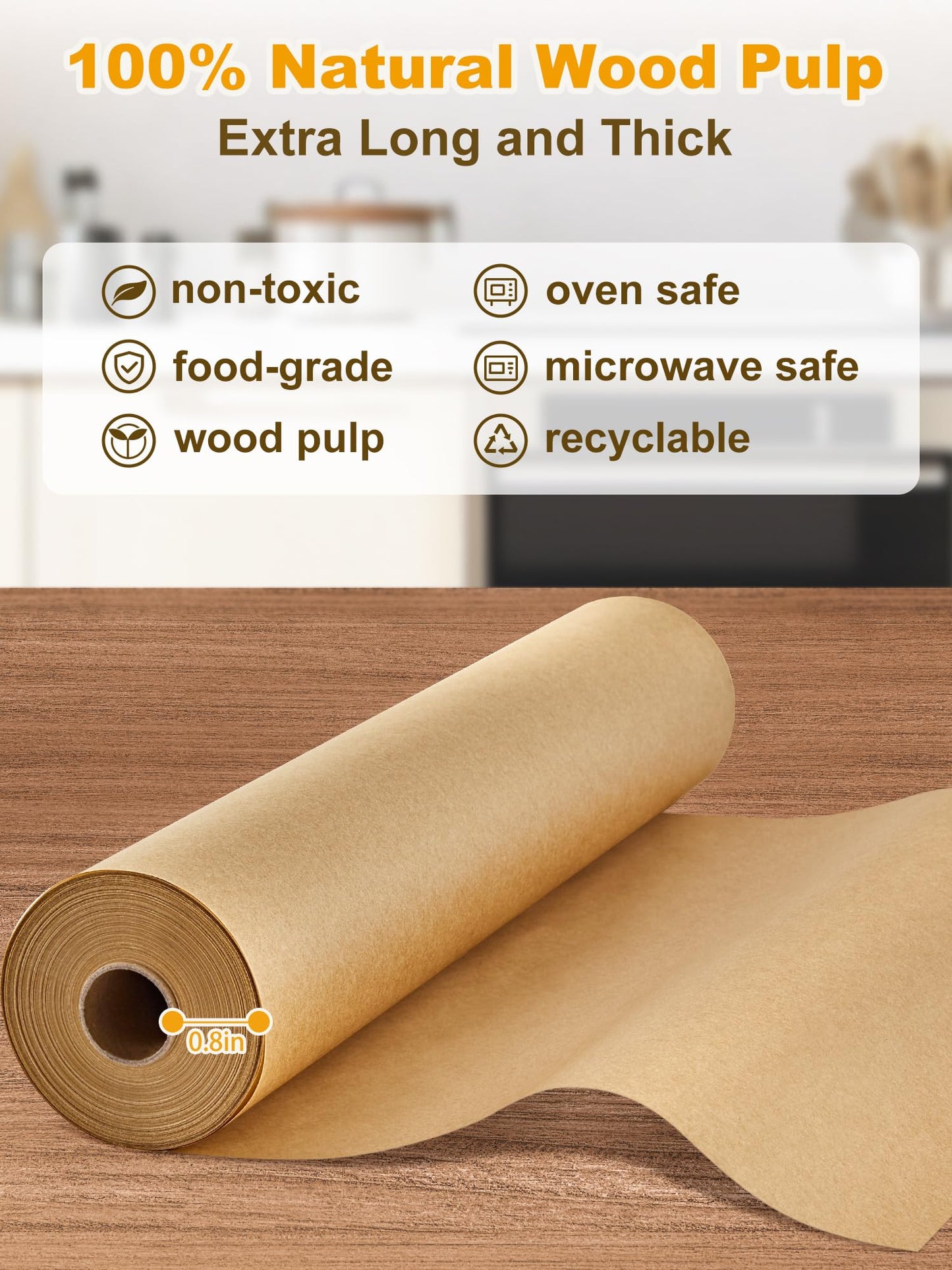SMARTAKE Parchment Paper Roll for Baking, 15 in x 242 ft, 300 sq.ft, Non-Stick Baking Paper Sheets with Slide Cutter, Heavy Duty Extra Long, for Kitchen Baking Cooking Grilling Steaming, Unbleached