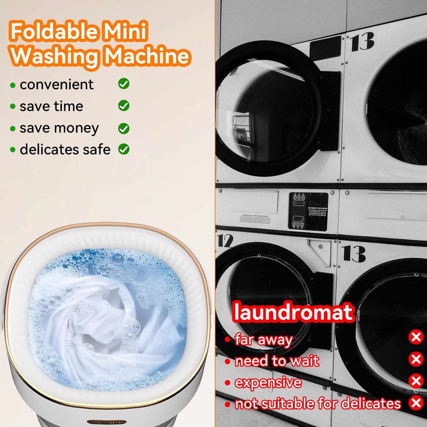 Portable Washing Machine, Folding 20L Mini Washer and Spin-Dryer, 3 Cleaning Modes & Deep Cleaning Small Compact Laundry Machine of Small Clothes for Apartments, Dormitories,Home, RV, Travel, White