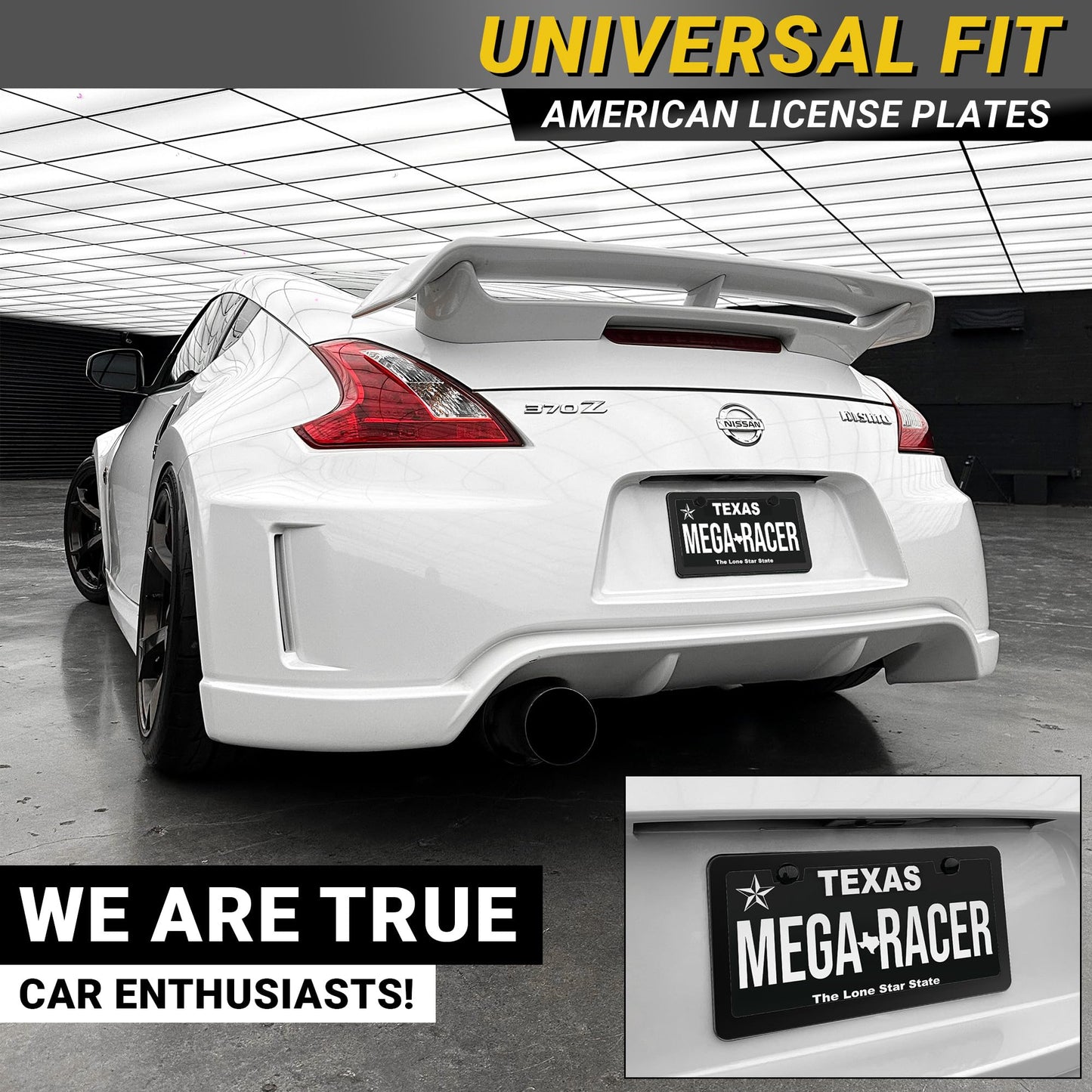 Premium Slim Matte Black License Plate Frames – Best Value 4 Pack, Rust-Free Stainless Steel & Rattle-Free, Street Legal, Universal with Screw Caps, Thin Edged Metal Front & Rear Car Tag Holders