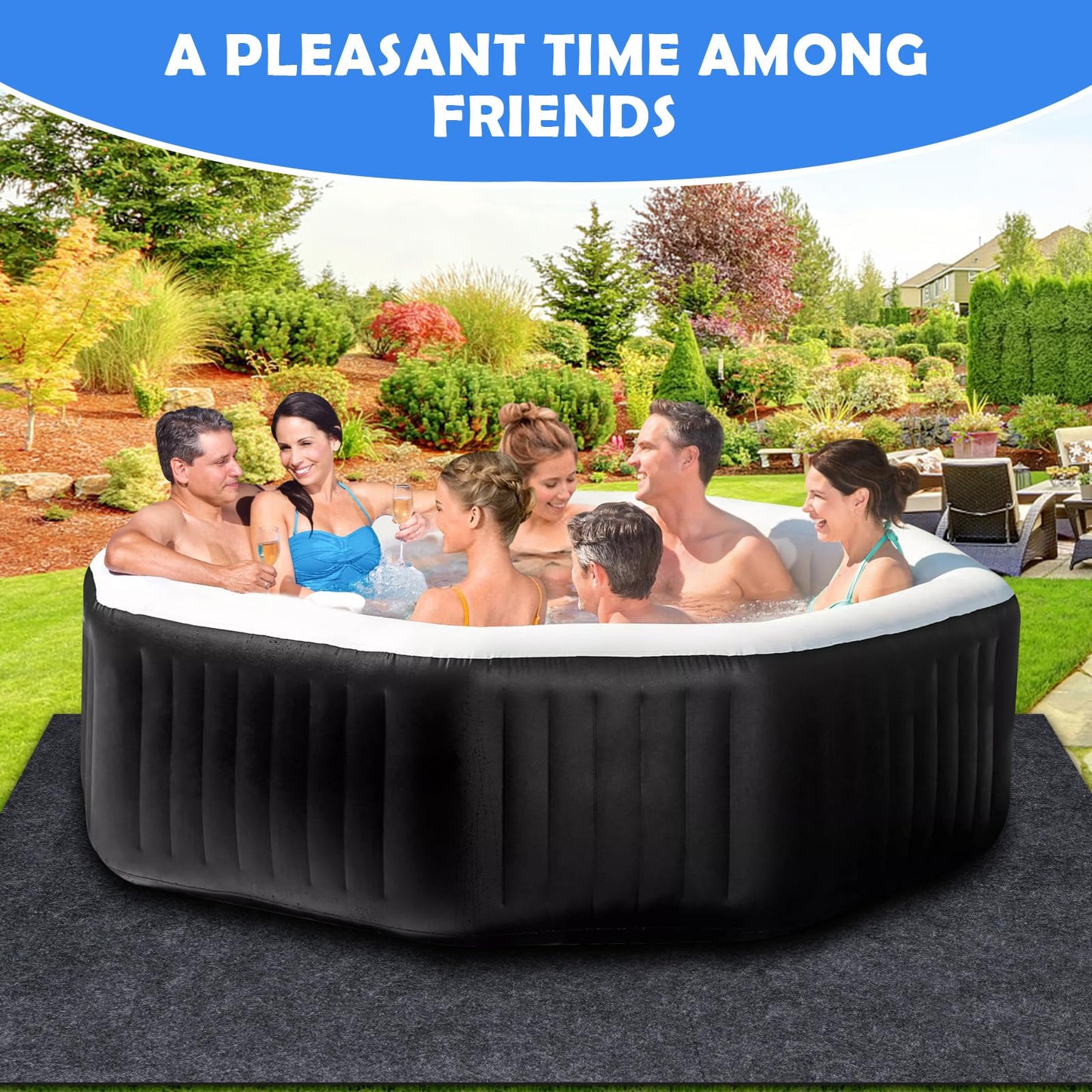 Aoebwpwi 80 * 80 Inch Hot Tub Mat, Extra Large Inflatable Hot Tub Pad Outdoor Indoor, Waterproof Slip-Proof Backing, Absorbent Spa Pool Ground Base Flooring Protector Mat (80 * 80 Mat-Square)