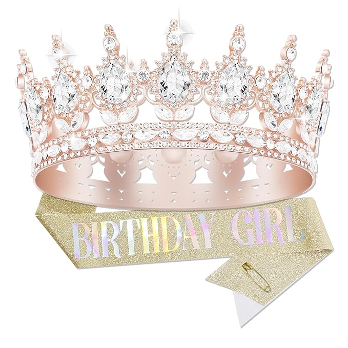 YOUlDIANZI Queen Crown Birthdays Crowns for Women, Birthday Sash, Birthday Tiara for Women Set, Princess Rhinestone BirthdayPrincess Headband Birthday Gifts for Womens, Sweet Happy Accessories