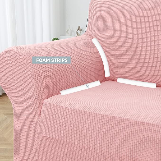 LURKA Stretch Oversized Sofa Slipcovers 1 Piece Couch Covers for 3 Cushion Couch Sofa Furniture Protector Full Sofa Covers with Elastic Bottom for Kids and Pet (X-Large, Pink)