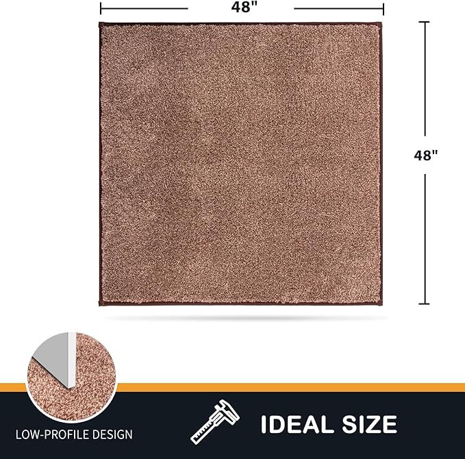 PURRUGS Dirt Trapping Door Mat 48" x 48", Non-Slip Machine Washable Entryway Rug, Dog Doormat, Indoor Front Door Mat, Super Absorbent Entry Rug for Muddy Shoes & Paws, Brown-Light Cream