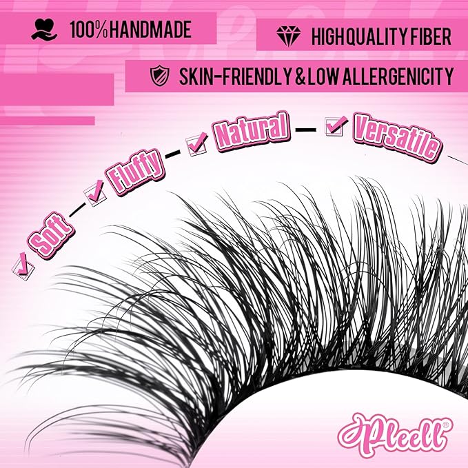 Fluffy Lash Extension Kit Wispy Eyelash Extension Kit 10-18MM Natural Lash Clusters 180PCS Cluster Eyelash Extensions with Lash Bond and Remover and Lash Applicator DIY Lashes Extension by Pleell