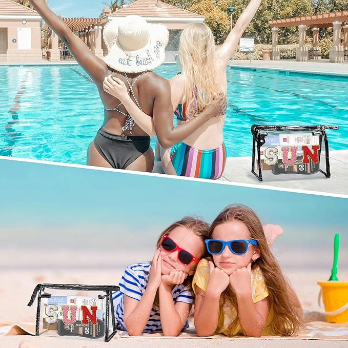 COSHAYSOO Sunscreen Bag Clear Makeup Toiletry Pouch Beach Vacation Essentials for Women Teen Girls Easter Basket Stuffers Gifts Summer Pool Travel Must Have Accessories Waterproof Stuff