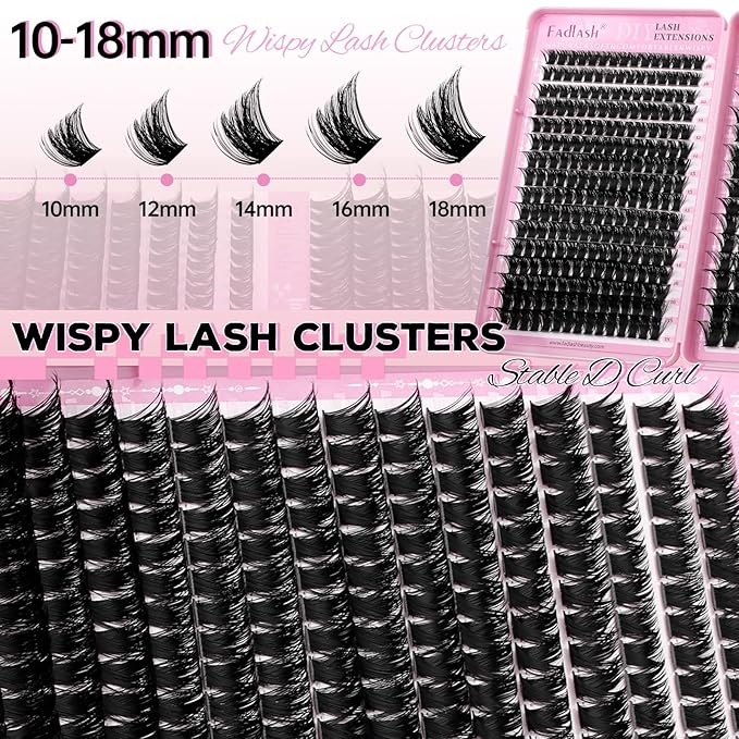 FADLASH Lash Clusters 400PCS 150D+200D Natural Eyelash Clusters Volume D Curl Cluster Eyelash Extensions for Beginners DIY at Home