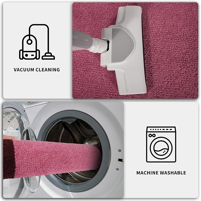 PURRUGS Dirt Trapping Door Mat 24" x 60", Non-Slip Washable Entry Mat, Dog Doormat, Front Door Mat, Super Absorbent Entrance Mat for Muddy Shoes & Paws, Pink & Burgundy Red