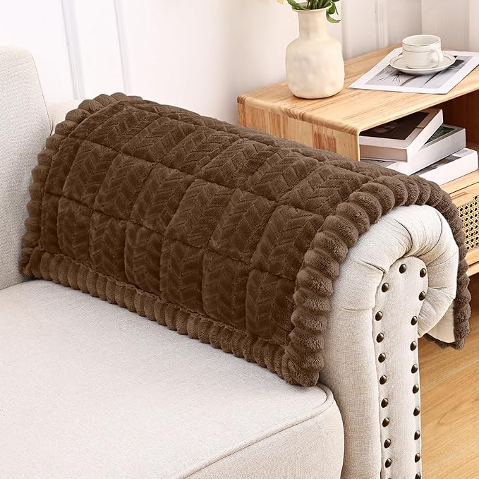 Smiry Non Slip Couch Armrest Covers for Dogs, Fuzzy Pet Couch Arm Covers for Sofa Pet Friendly, Soft Sofa Slipcovers Recliner Chair Arm Protector Washable (Brown, 27.6" x 27.6")