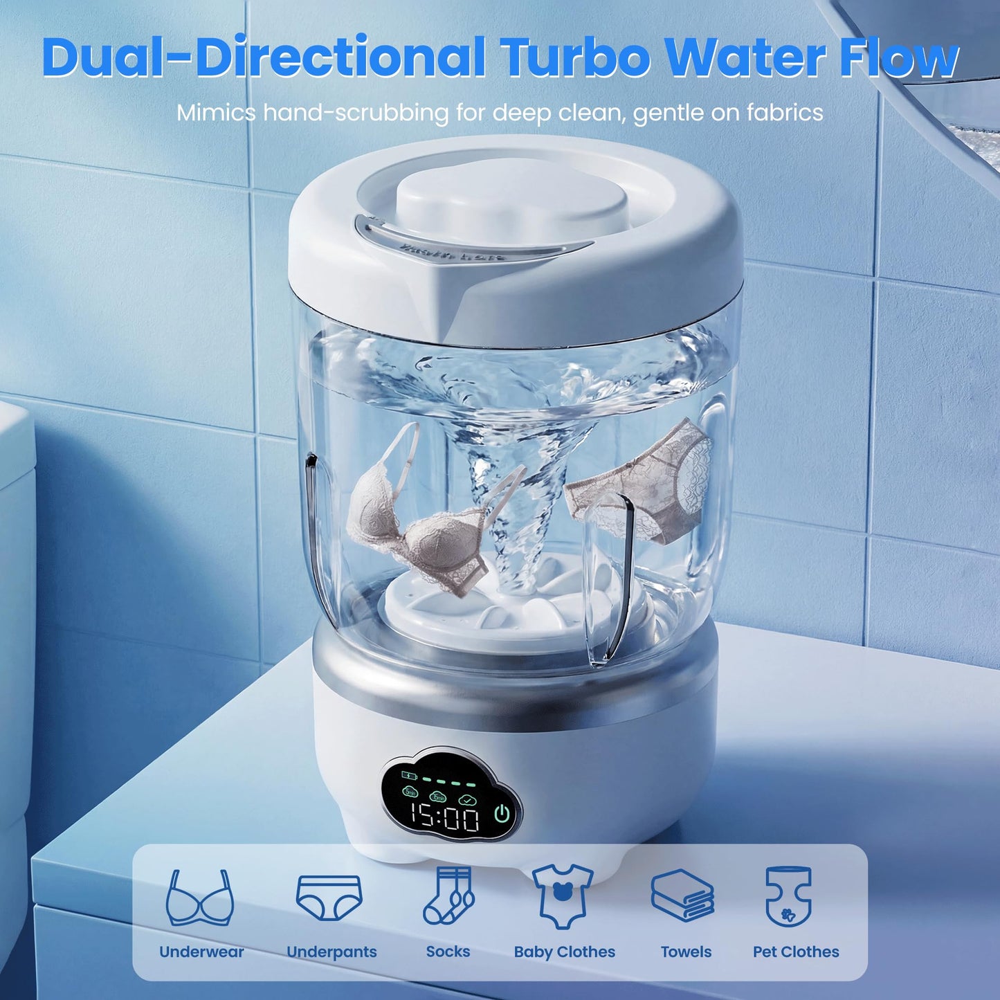 Mini Underwear Washing Machine, Portable Washing Machine, Upgrade 1.6L Foldable Mini Washer with 3 Modes, Rechargeable Laundry Machine for Socks, Bikinis,Baby Clothes, Travel, RV, Apartment