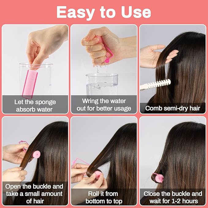 MAQIHAN 40PCS Foam Hair Rollers - 0.98 Inch Sponge Rollers for Heatless Hair Curler for Short/Long Hair Sleep rolos para cabello Small Sponge Curlers Soft Sleeping Thin Curl Overnight rulos