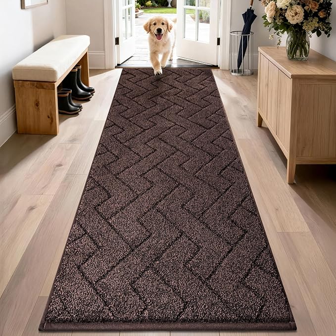 PURRUGS Dirt Trapping Door Mat 24" x 84", Non-Slip Machine Washable Entry Rug, Dog Doormat, Indoor Front Door Mat, Super Absorbent Entryway Rug for Muddy Shoes & Paws, Brown