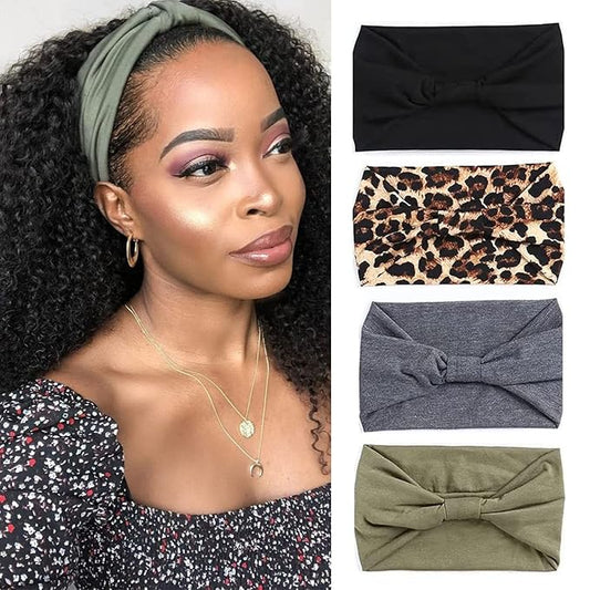 Kachanaa 4 Pack Wide Headbands for Women Elastic Boho Bandeau Headbands African Sport Yoga Workout Turban Head Bands Hair Accessories(Exquisite)