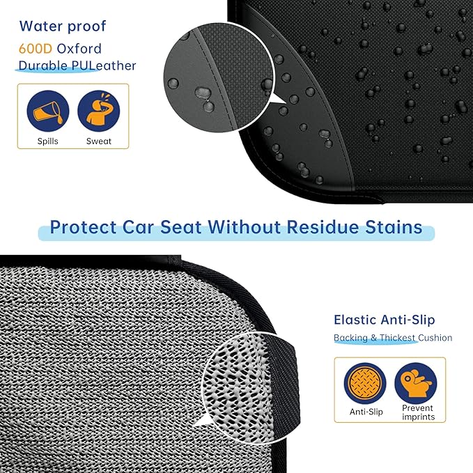 Car Seat Protector MHO+All 2 Pack Auto for Child Baby Car Seats - Large CarSeat Sit Savers Mat with Waterproof 600D Fabric & 2 Storage Pockets, Crash Test Approved