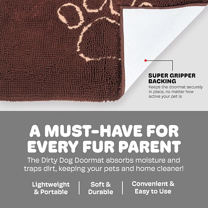 Dog Gone Smart Dirty Dog Doormat - Fast Drying Rug with Super Gripper Backing for Clean Floors - Super Absorbent Microfiber and Machine Washable Mat for Muddy Paws - Mocha