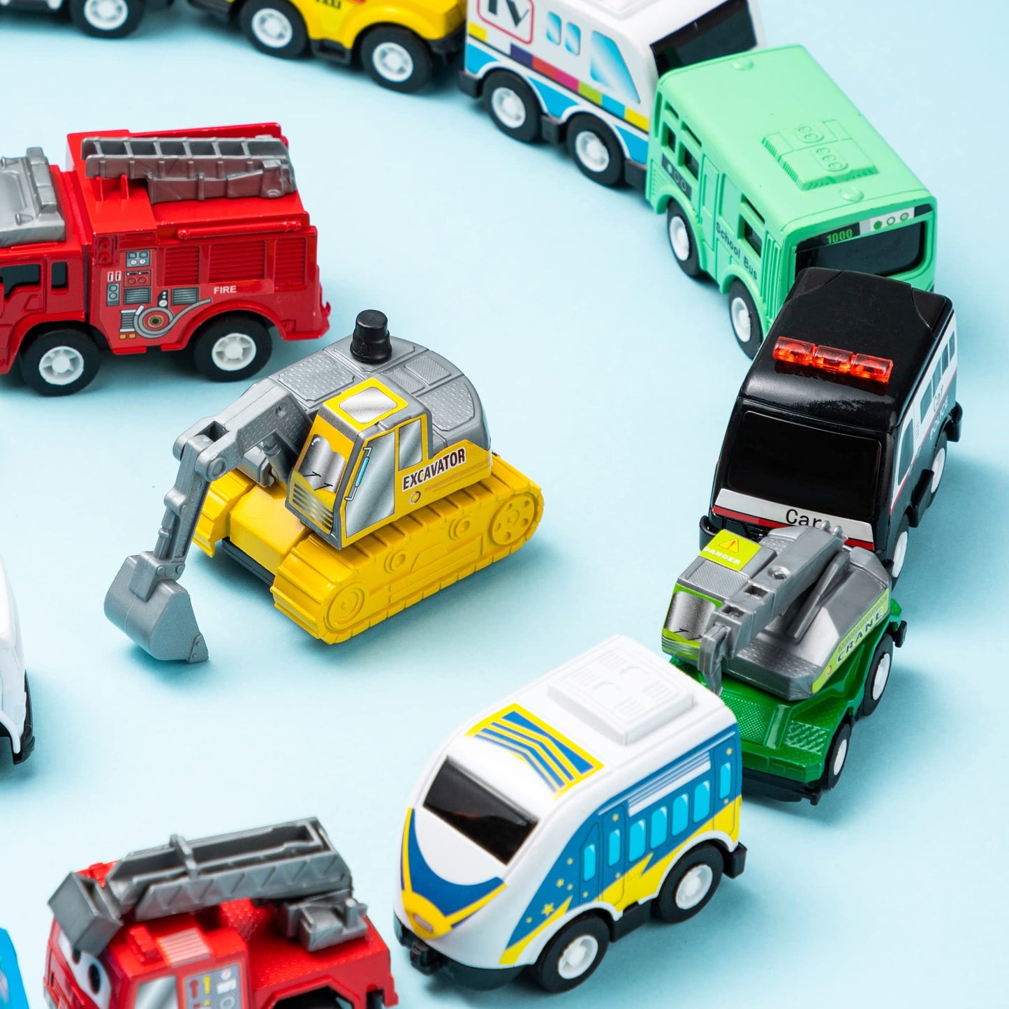 JOYIN 18 Pcs Pull Back City Cars and Trucks Toy Vehicles Set, Friction Powered Cars Toys for Toddlers, Boys, Girls’ Educational Play, Kids Stocking Stuffers, Treasure Box Gifts for Classroom