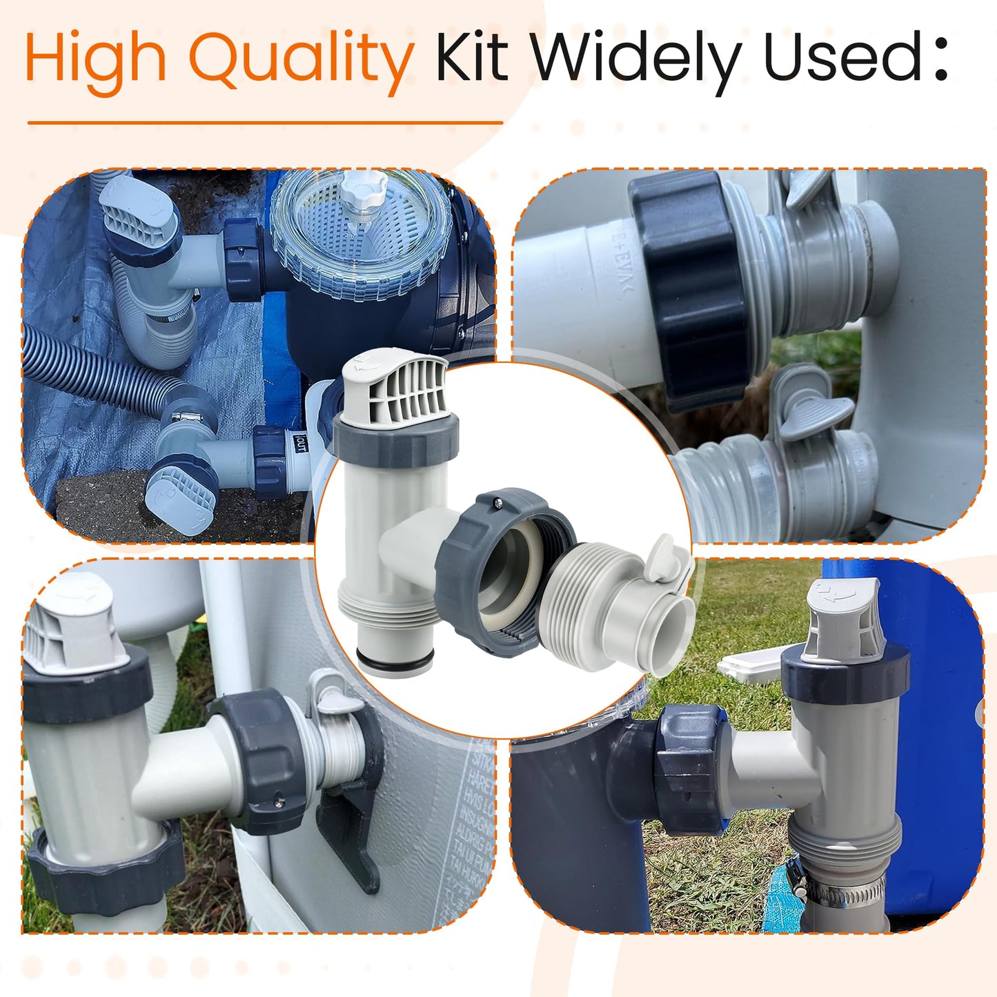 Above Ground Plunger Valves with Pool Hose Adapter B for Intex Above Ground Pool & Pump, Pool Parts and Accessories On/Off Plunger Valve Replacement & 25009 Hose Conversion Adapter 1 1/4 to 1 1/2
