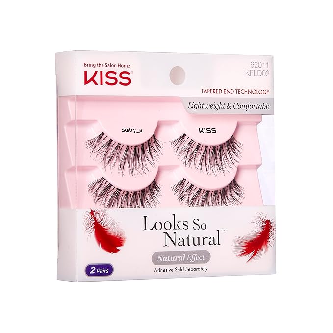 KISS Looks So Natural False Eyelashes Double Pack, Lightweight & Comfortable, Tapered End Technology, Reusable, Cruelty-Free, Contact Lens Friendly, Style 'Sultry', 2 Pairs Fake Eyelashes
