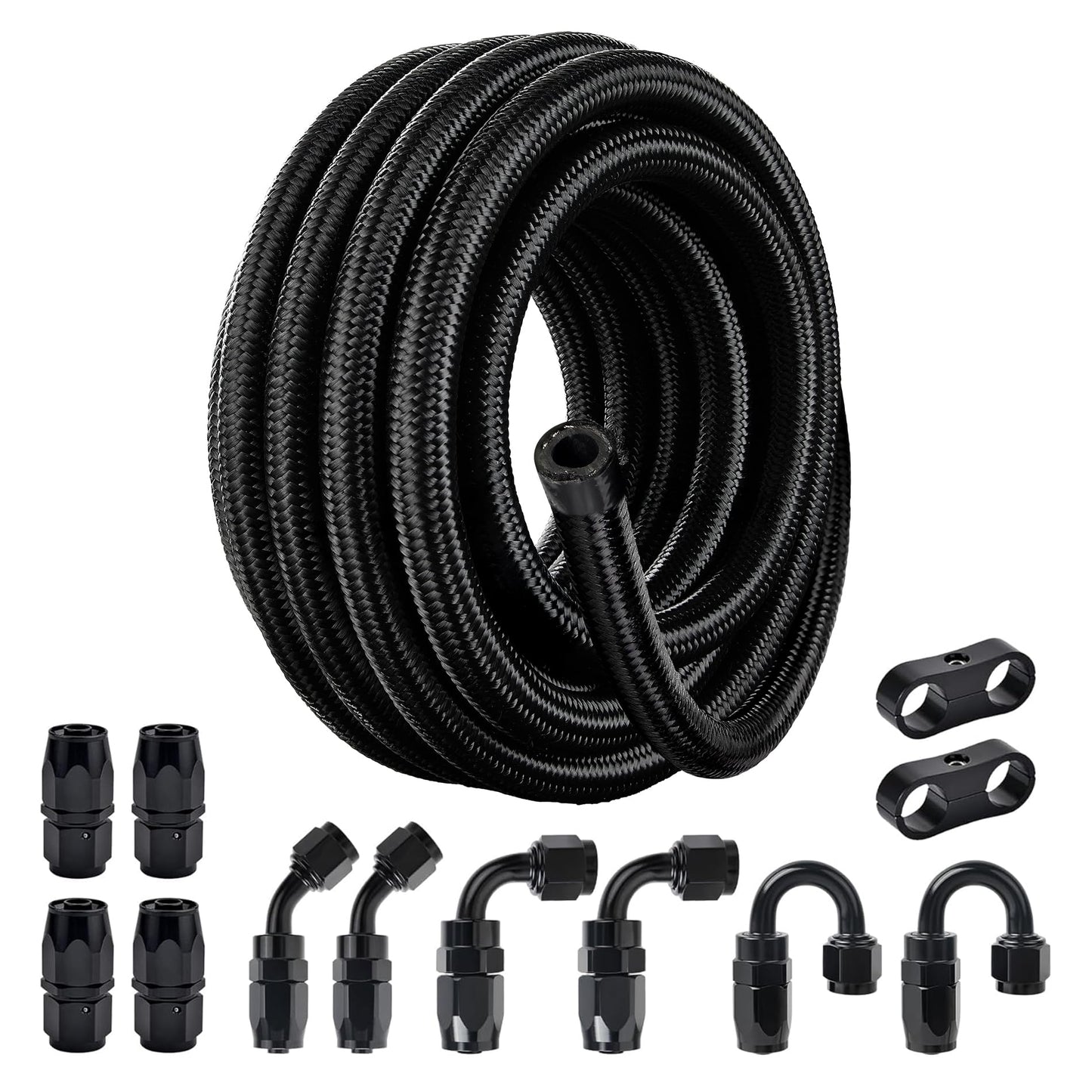 EVIL ENERGY 10AN Fuel Line Kit, 10AN Nylon Braided Fuel Line Hose Fitting Kit CPE 20FT Black