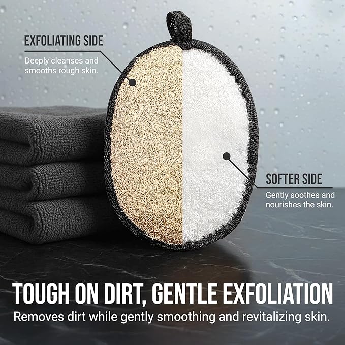 Natural Loofah Shower Body Scrubber for Men, Egyptian Luffa Sponge Exfoliating Loofah, Body Sponges for Shower, Mens Hygiene Essentials, Bath Loofahs Body Scrubber Shower Tool - 2PCS Black & White Set
