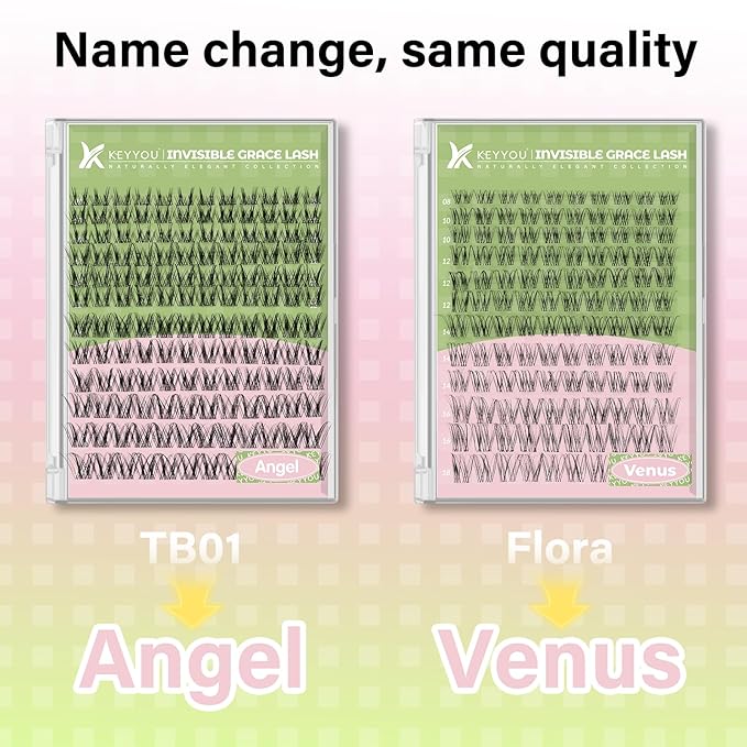 KEYYOU Angel lash Clusters Kit Lash Extension Kit C Curl 144Pcs Eyelash Extension Kit Wispy Natural Invisible Band Lash Kit with Waterproof DIY Lash Extension Kit at Home(Angel-D-8-18MIX)