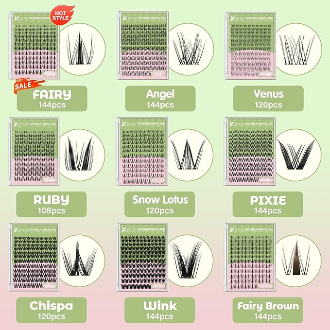 KEYYOU Fairy Lash Clusters Snow Lotus Lash Extension D Curl 120Pcs Eyelash Extension Wispy Natural Invisible Band Lash with Waterproof DIY Lash Extension at Home(Snow Lotus-D-8-18MIX)