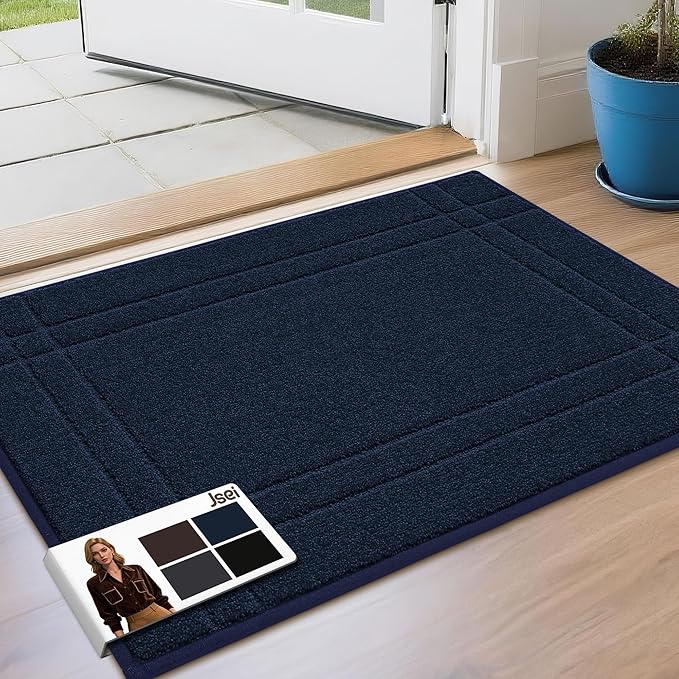 JSEI Entryway Rugs Doormat 20"x32", Non-Slip Dirt Trapper Door Mats Indoor, Washable Absorbent and Stain Resist Welcome Floor Mat for Front Door, Dog Door Mat, Dirty Wet Shoes & Paws, Navy Blue