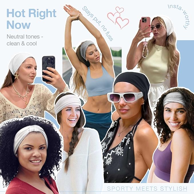 Awumbuk Wide Headbands for Women Knotted No Slip Head Bands Soft Turban Headband Hair Accessories Boho African Solid Color Head Wraps for Women Yoga Workout Pack of 6