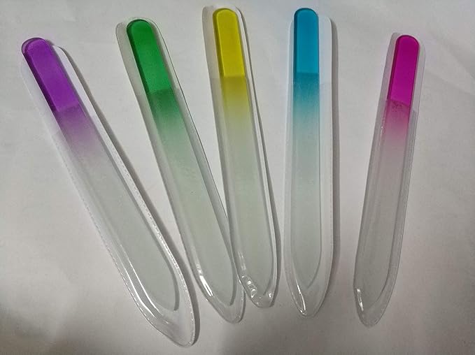 Premium Crystal Glass Nail Files Manicure Set, Professional Double Sided Pedicure Files - Best Glass Nail Files for Natural Nails - Mix Color - 5 Pieces