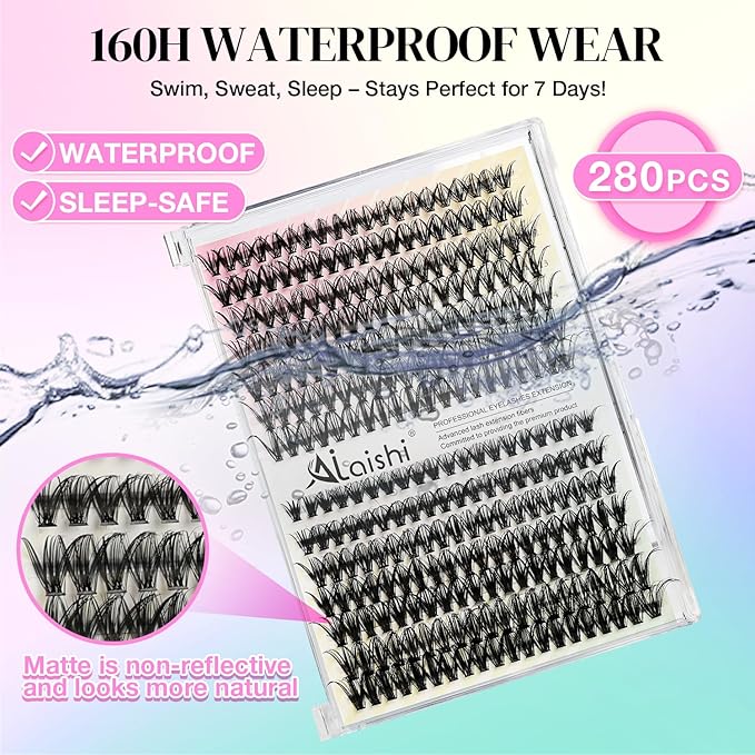 Lash Clusters Kit, DIY Cluster Eyelash Extensions 9‑16mm, 30D+40D, 280pcs Fluffy D Curl Natural Lashes with Bond & Seal,Remover,Tweezers,Brush–Fake Cat Eye Wispy Individual Clusters(MIX1-1-L)