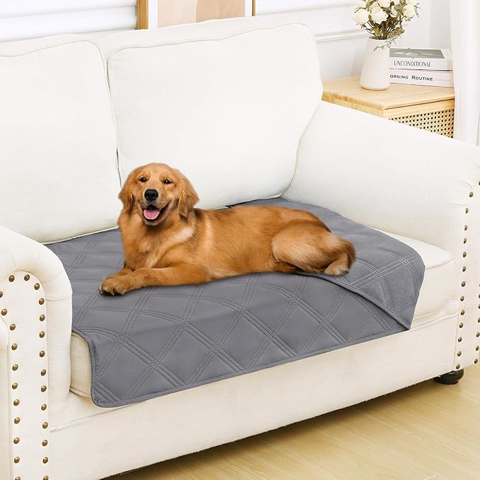 Smiry Waterproof Dog Bed Cover Blanket 30x53, Soft Reversible Pet Blanket, Washable Leakproof Cats Dogs Couch Cover for Sofa, Couch, Furniture, Grey/Grey