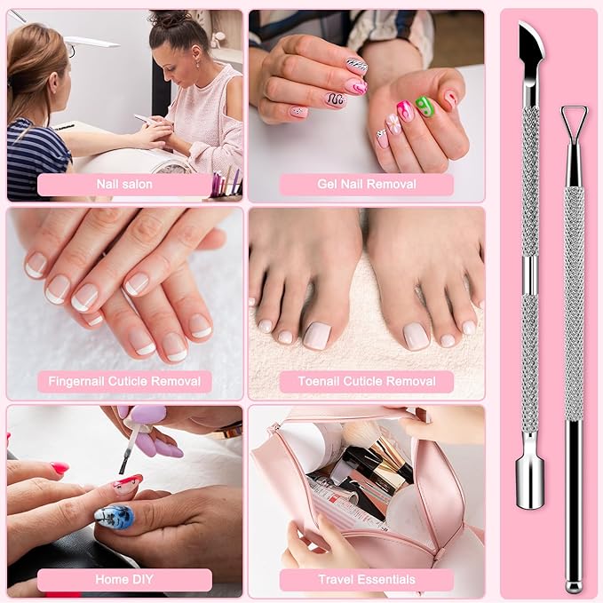 HOFASON 2PCS Cuticle Pushers and Nail Polish Remover, Stainless Triangle Nail Scraper Professional Durable Tool for Gel Removal, Nail Care Polish for Women Home Manicure Pedicure Tools Kit(Silver)