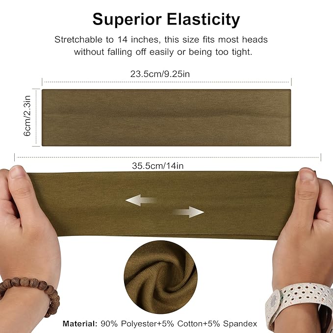 Ztomine Headbands for Women, 8pcs Stretchy Non Slip Soft Cotton Cloth Hair Bands for Sports, Workout, Yoga and Running