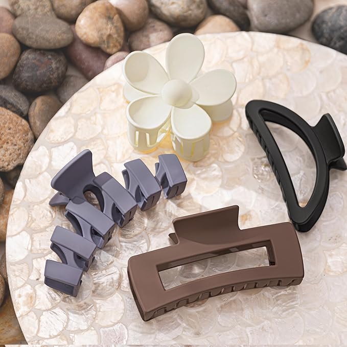 8PCS Hair Clips for Women, Flower Claw Clips for Thick Hair, Non-Slip Hair Accessories with Multi-Styles, Neutral Colors Hair Claw Clips and Variety Pack, Ideal for Girls