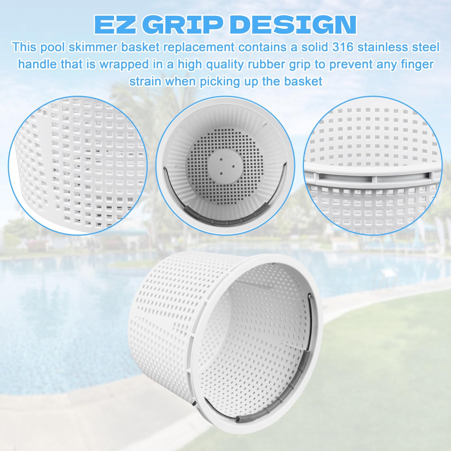 Seaiyomg 8" Pool Skimmer Basket Replacement for Pentair U-3 & Hayward SP1070 | Heavy-Duty Inground Pool Basket with Weighted Metal Base & 316 Stainless Steel Handle