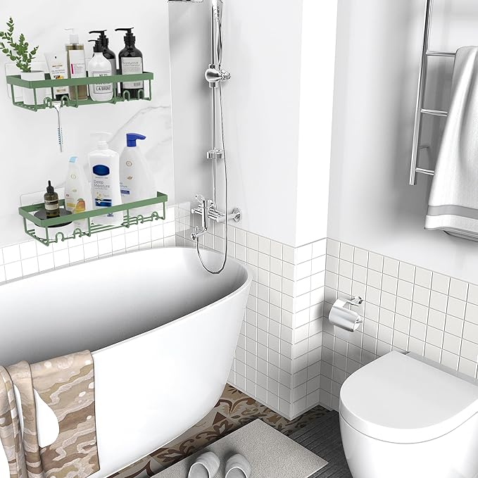 Moforoco Shower Caddy Shelf Organizer Rack, Self Adhesive Black Bathroom Shelves Basket, Home Farmhouse Wall Inside Organization and Storage Decor Rv Accessories, First Camper Apartment Essentials